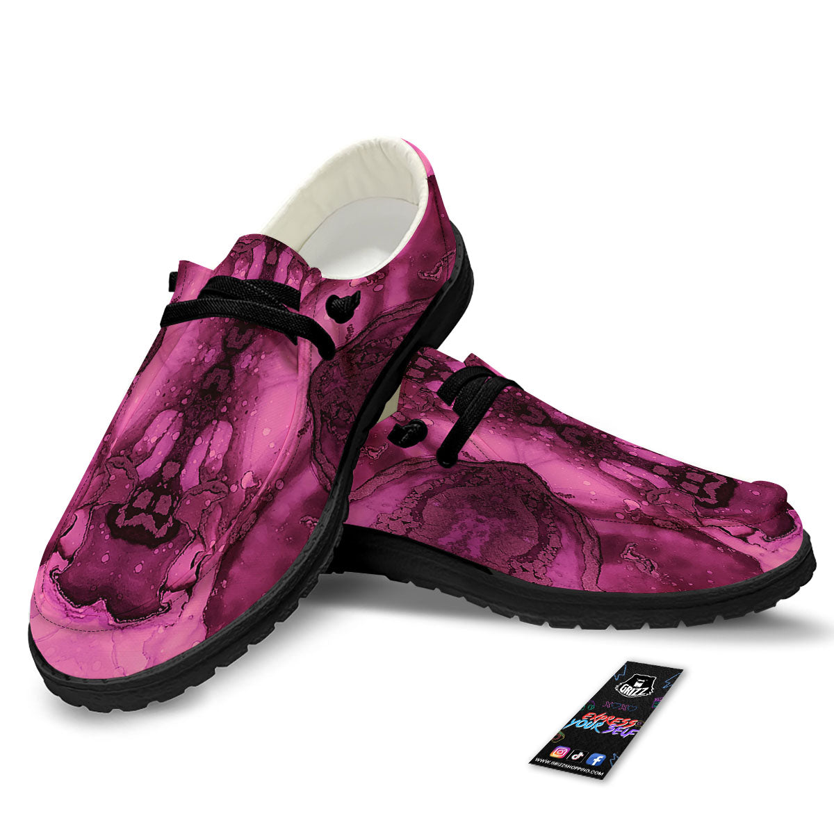 Rose Kaleidoscope Pink Print Black Loafers-grizzshop