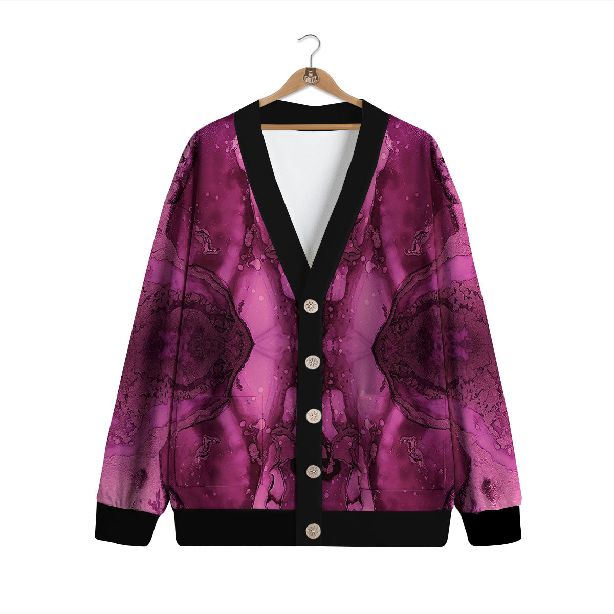 Rose Kaleidoscope Pink Print Cardigan-grizzshop