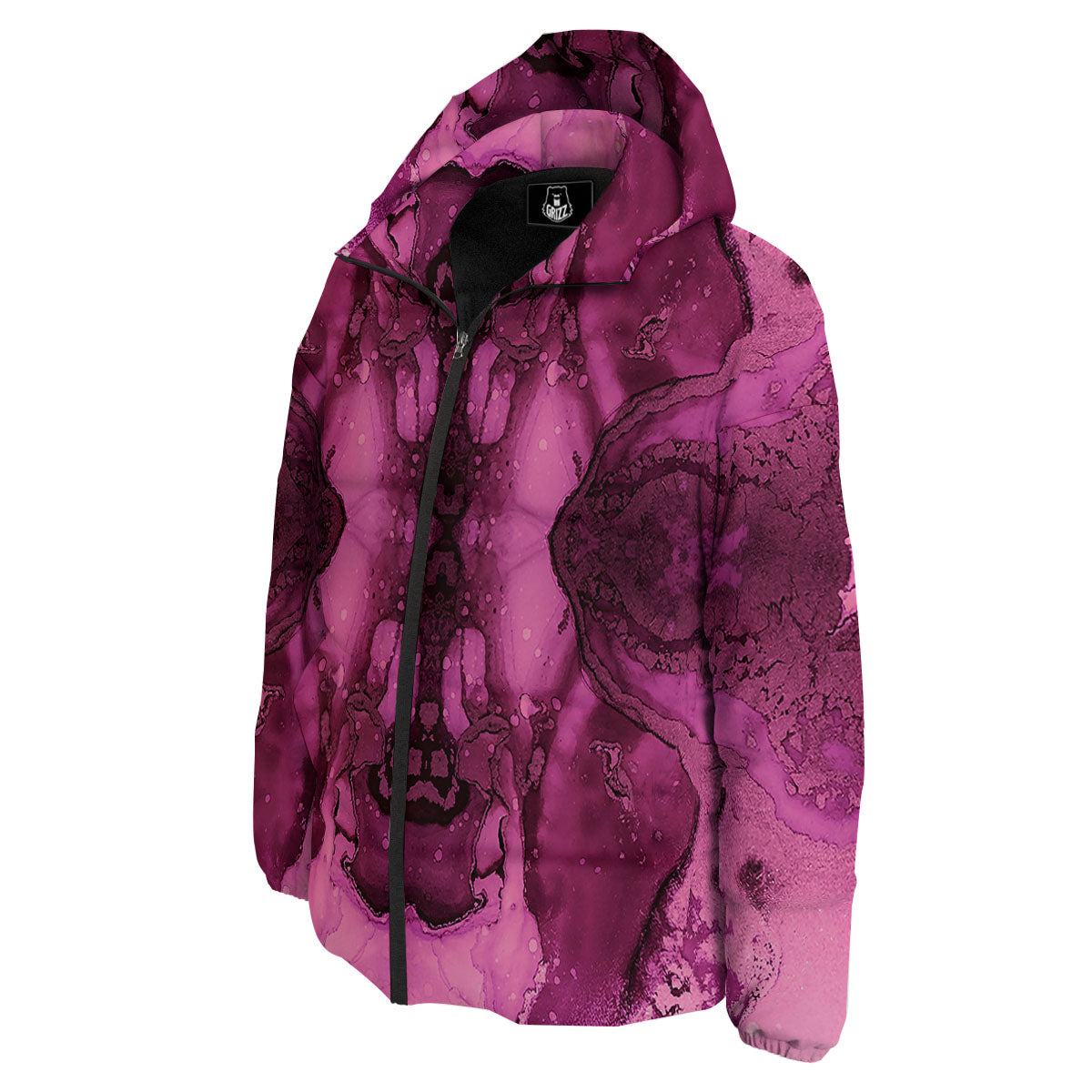 Rose Kaleidoscope Pink Print Down Jacket-grizzshop