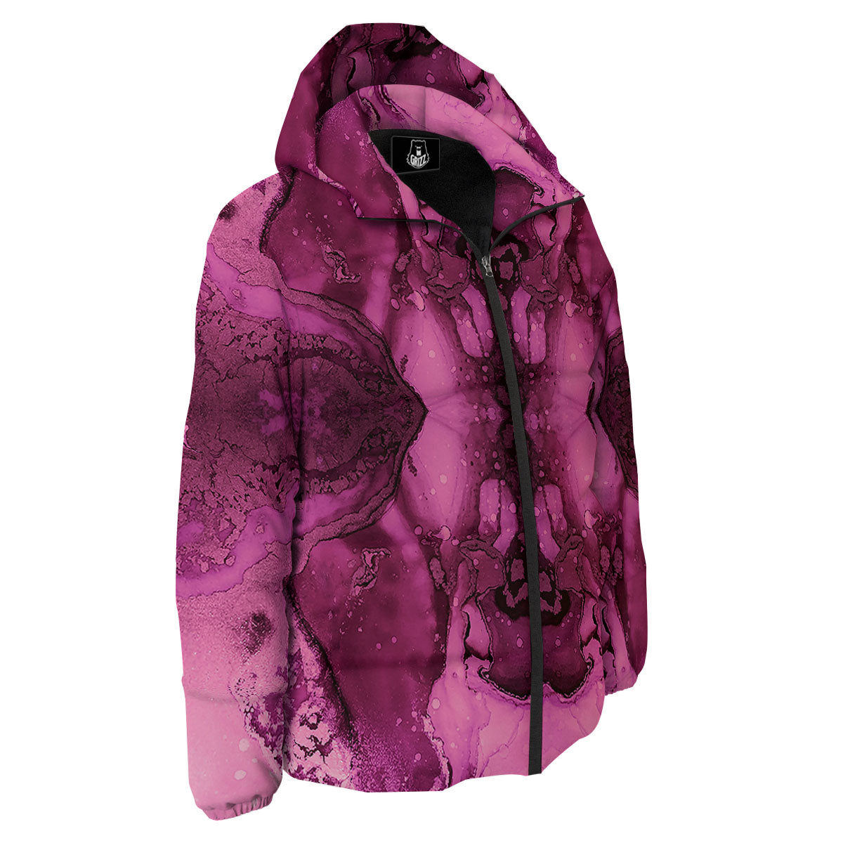 Rose Kaleidoscope Pink Print Down Jacket-grizzshop
