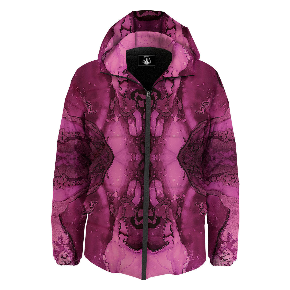 Rose Kaleidoscope Pink Print Down Jacket-grizzshop