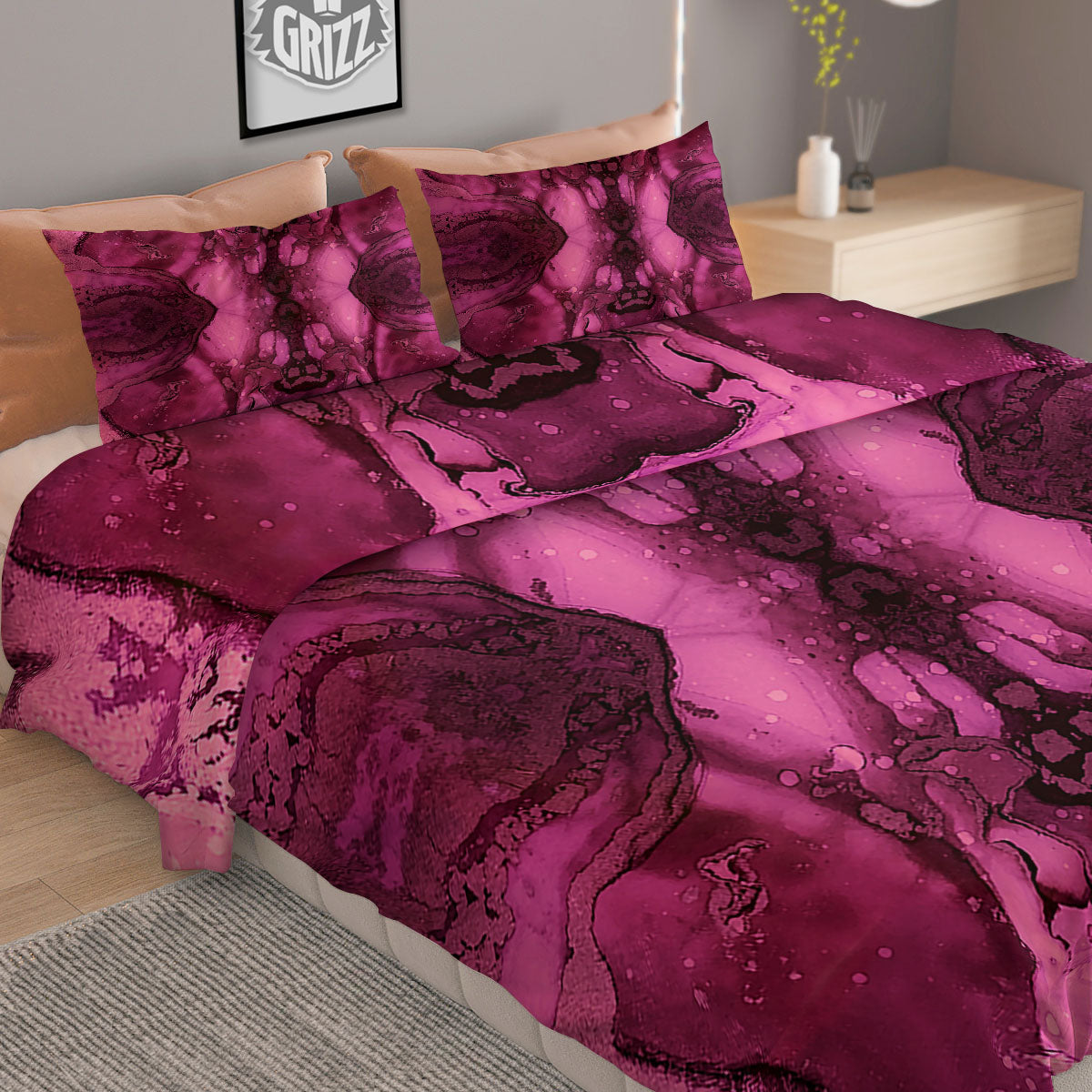Rose Vintage Print Pattern Duvet Cover Bedding Set