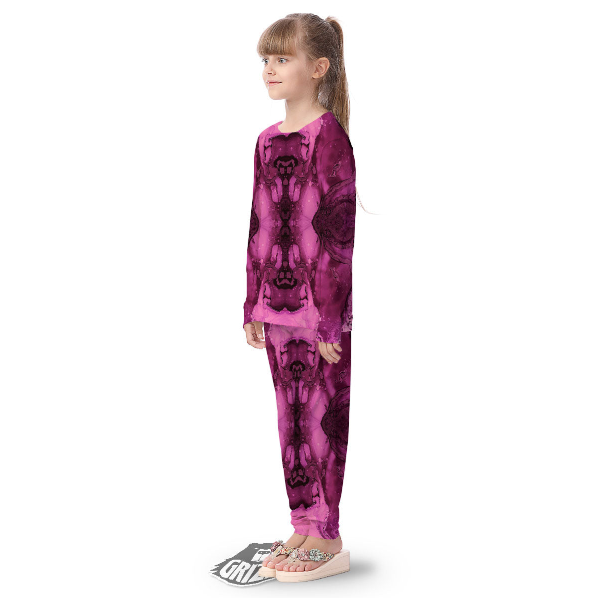 Rose Kaleidoscope Pink Print Kid's Pajamas-grizzshop