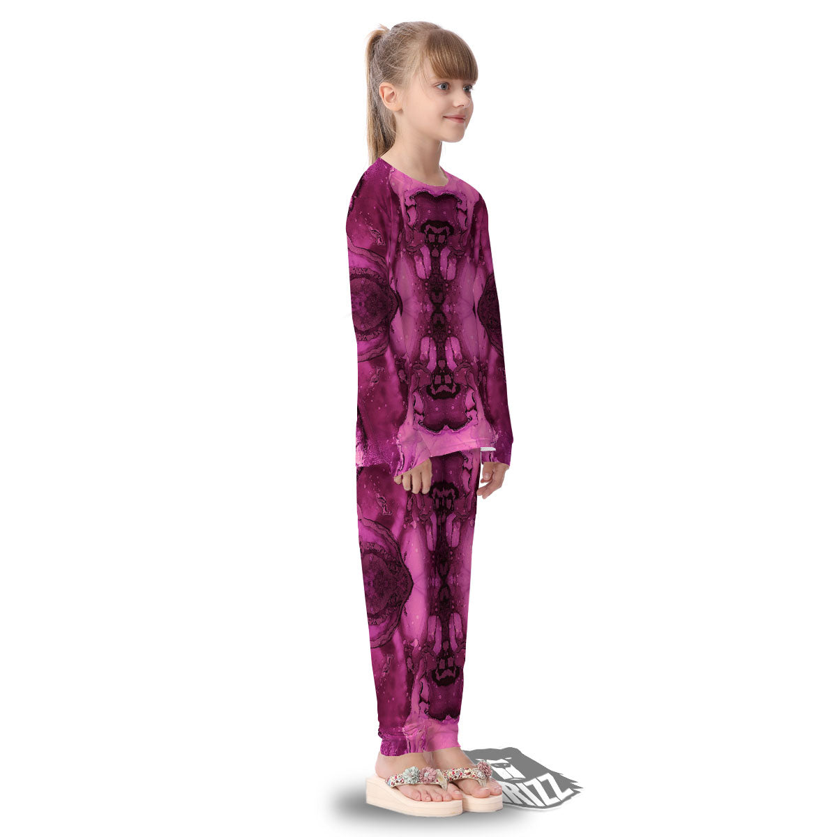 Rose Kaleidoscope Pink Print Kid's Pajamas-grizzshop