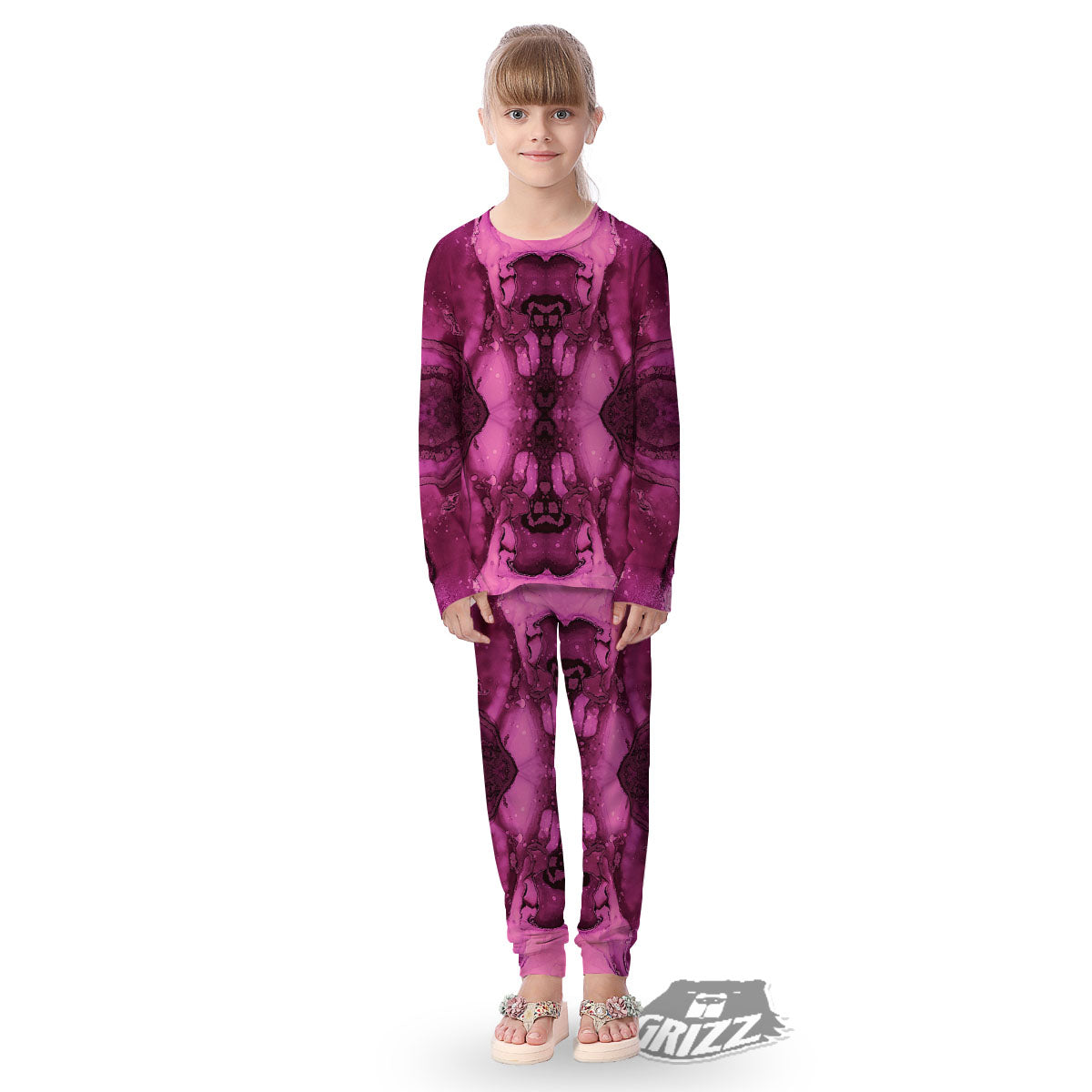 Rose Kaleidoscope Pink Print Kid's Pajamas-grizzshop