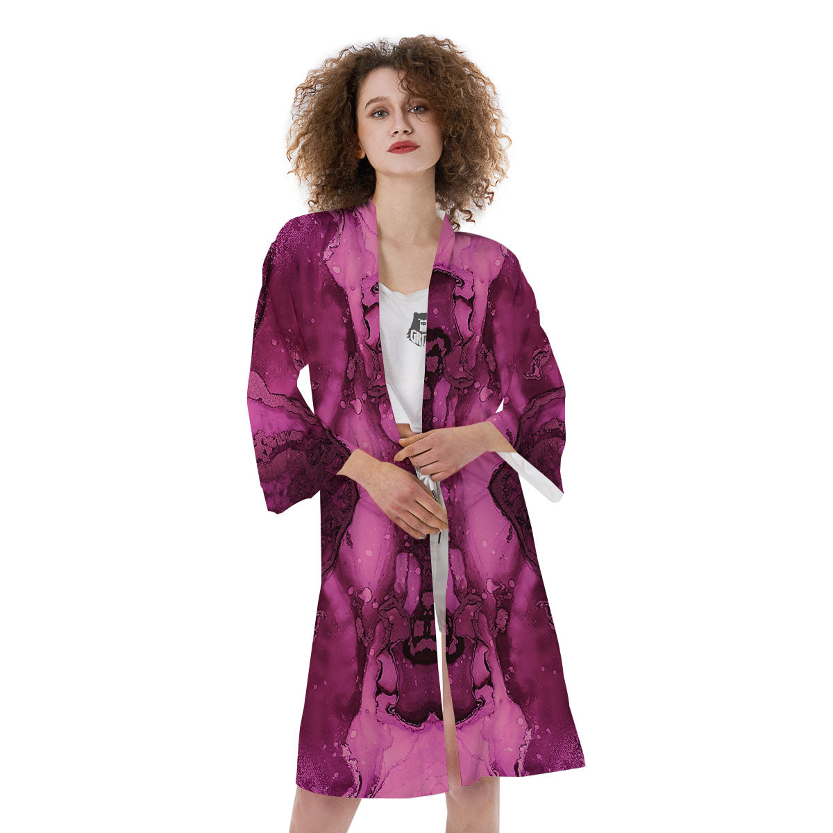 Rose Kaleidoscope Pink Print Kimono-grizzshop