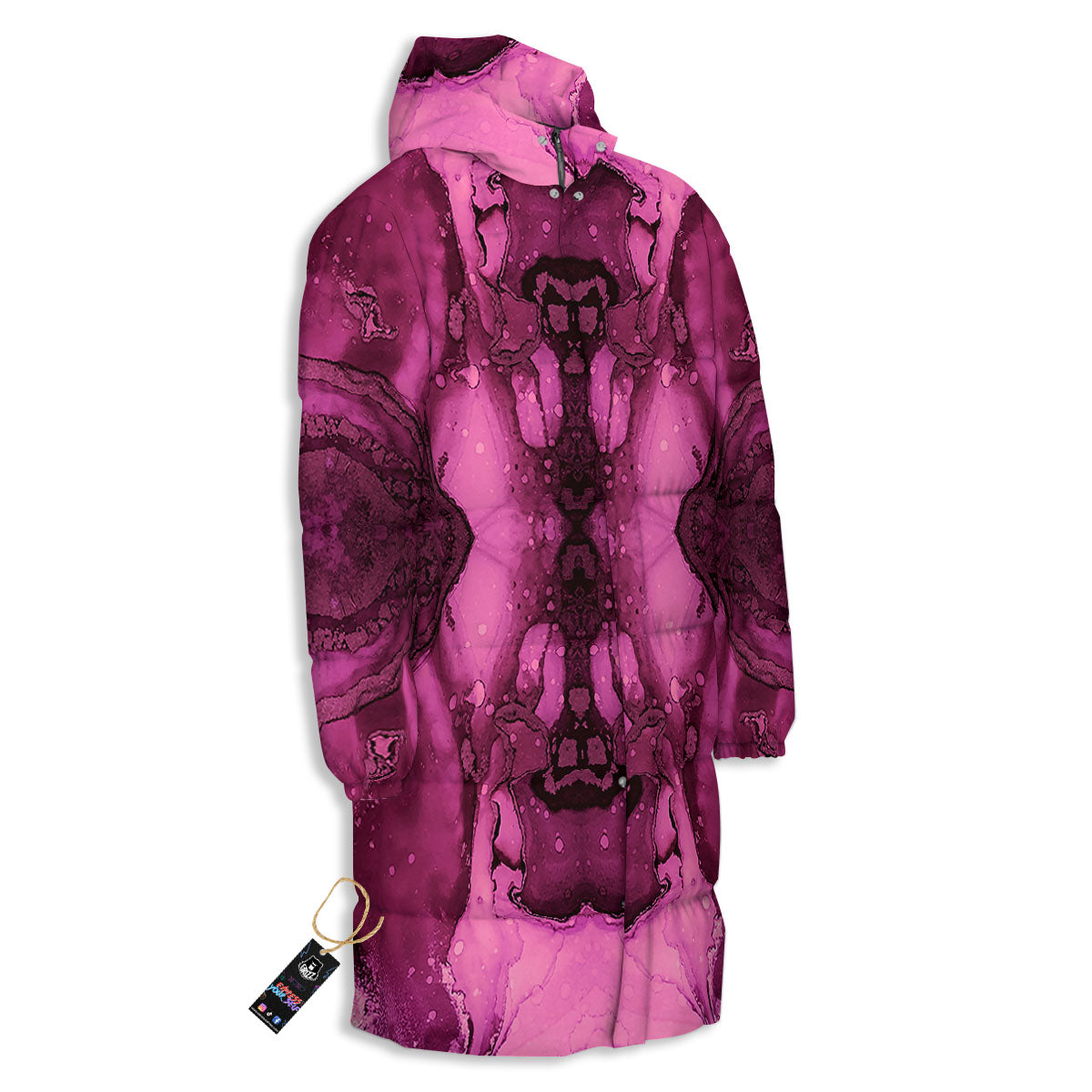 Rose Kaleidoscope Pink Print Long Down Jacket-grizzshop