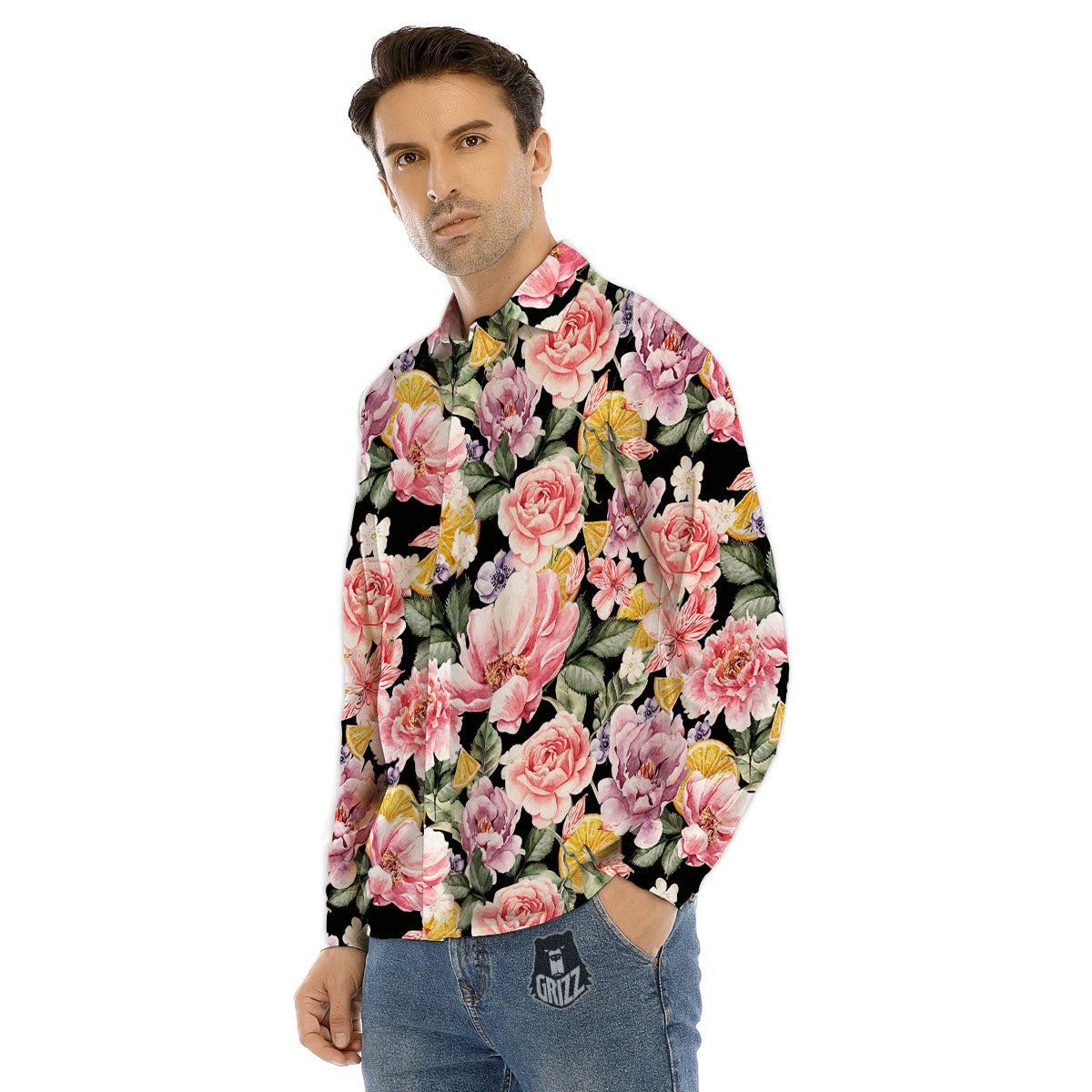 Rose Kaleidoscope Pink Print Men's Dress Shirts-grizzshop