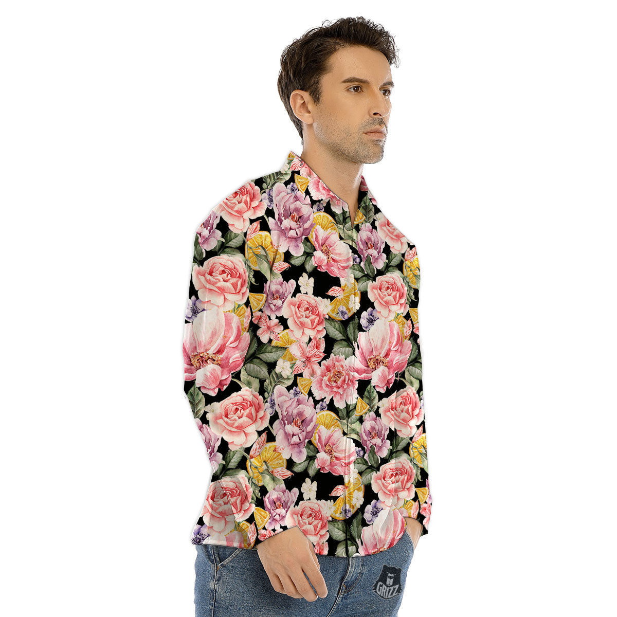 Rose Kaleidoscope Pink Print Men's Dress Shirts-grizzshop