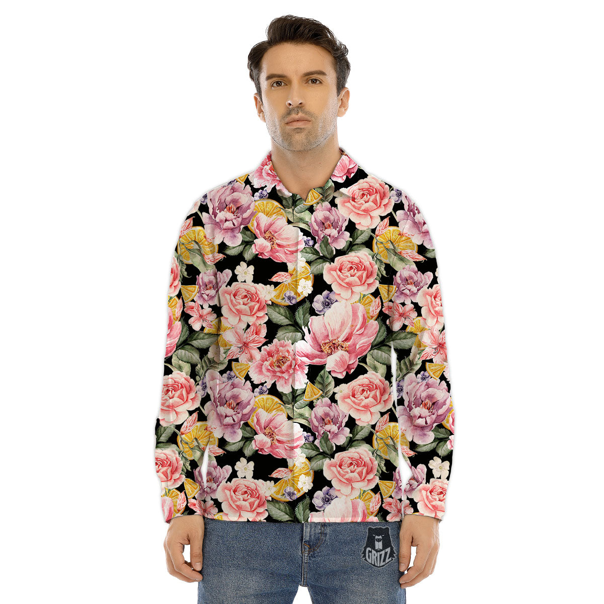 Rose Kaleidoscope Pink Print Men's Dress Shirts-grizzshop