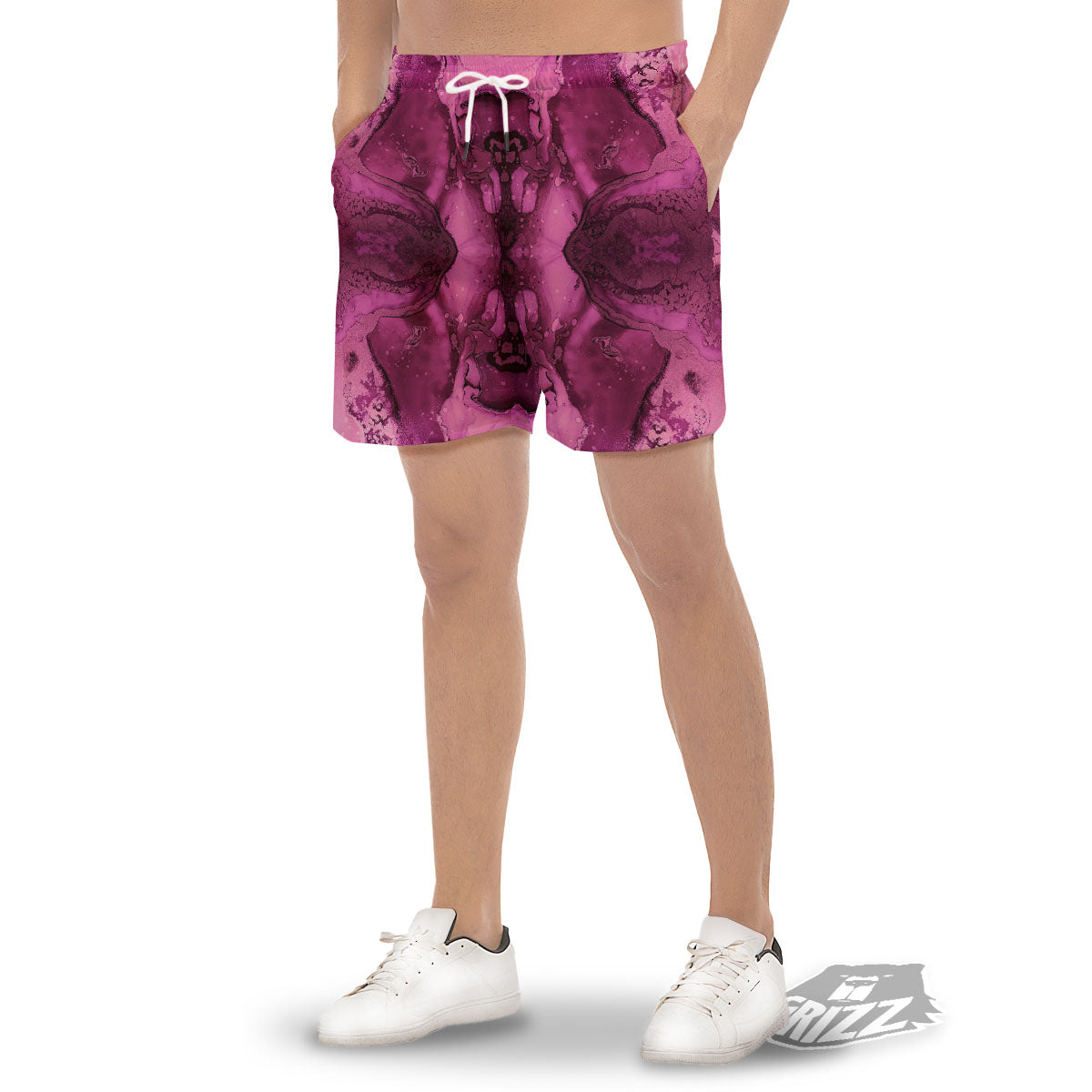 Rose Kaleidoscope Pink Print Men's Gym Shorts-grizzshop