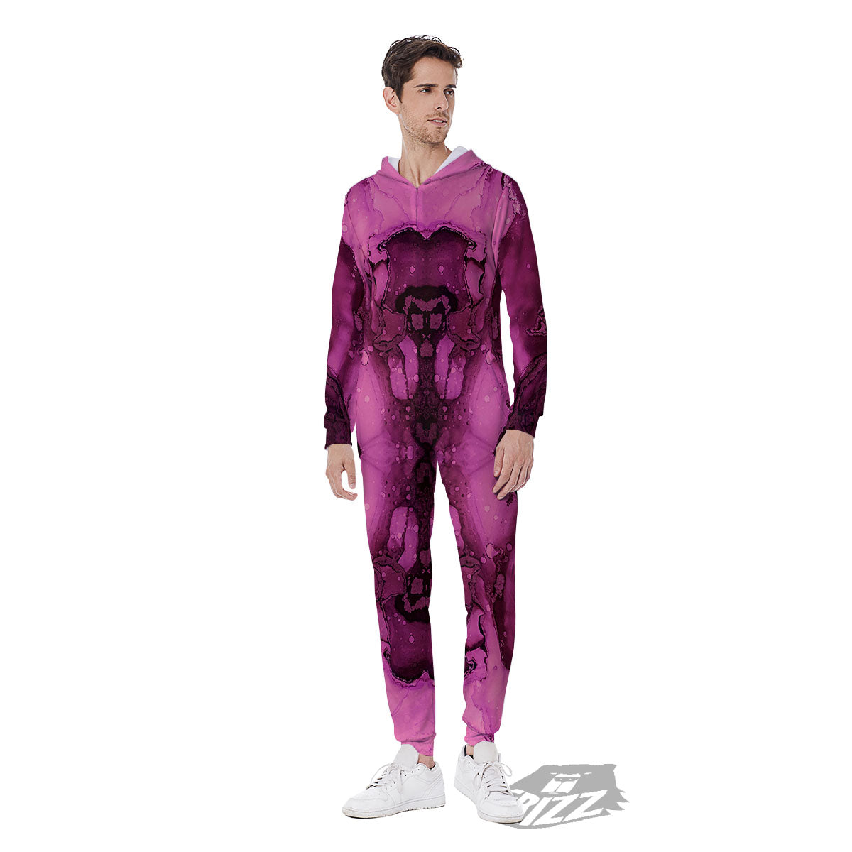 Rose Kaleidoscope Pink Print Men's Jumpsuit-grizzshop