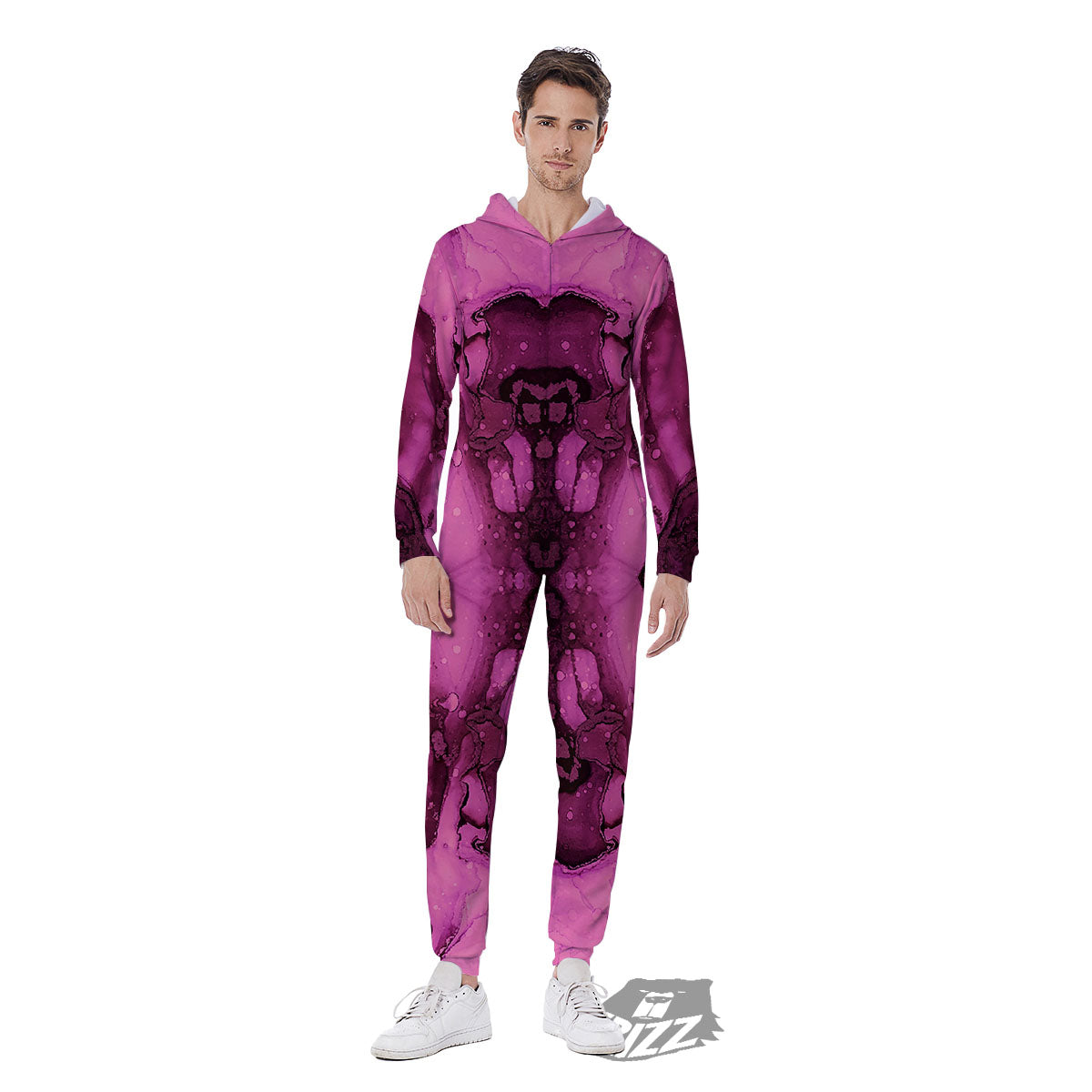 Rose Kaleidoscope Pink Print Men's Jumpsuit-grizzshop
