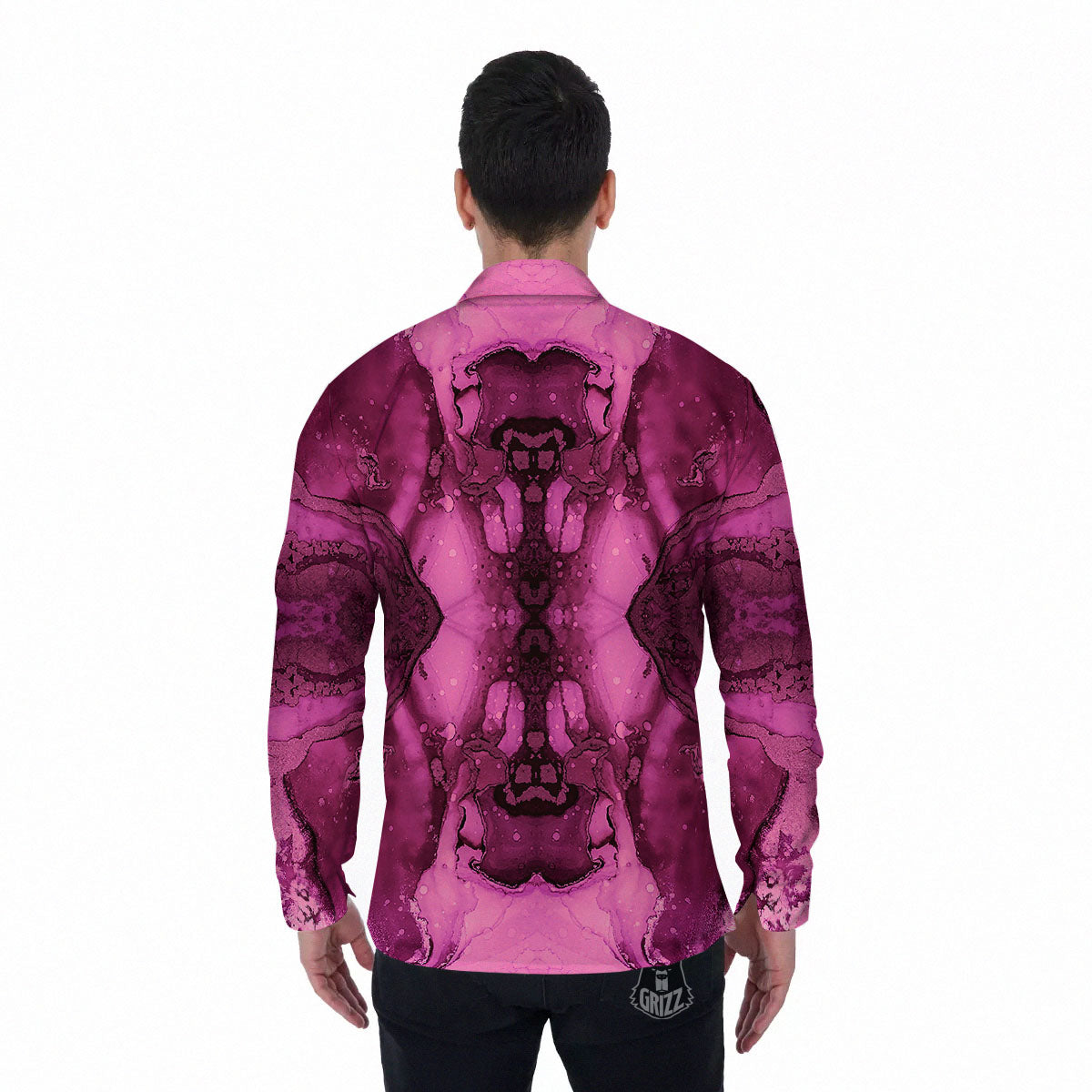 Rose Kaleidoscope Pink Print Men's Long Sleeve Shirts-grizzshop