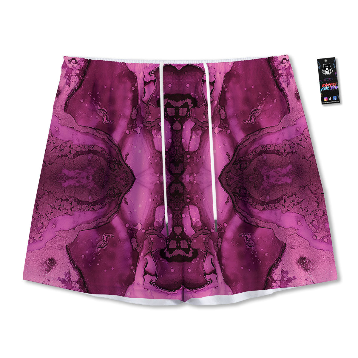 Rose Kaleidoscope Pink Print Mesh Shorts