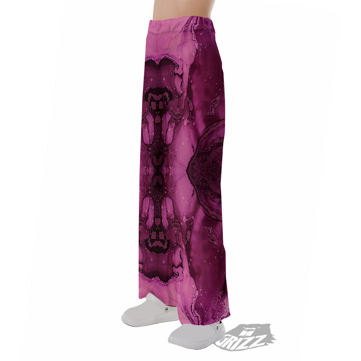 Rose Kaleidoscope Pink Print Pajama Pants-grizzshop