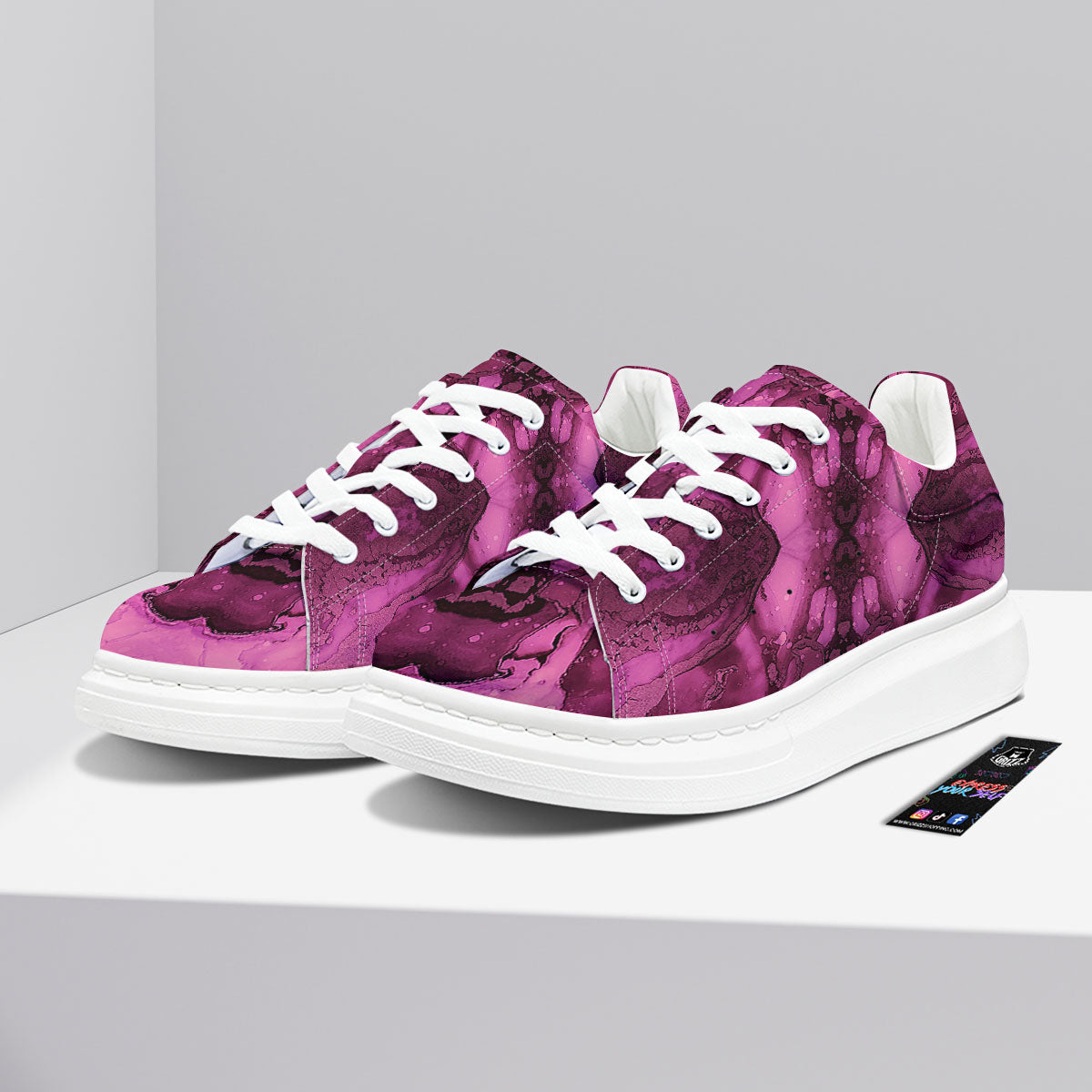 Rose Kaleidoscope Pink Print Platform Shoes-grizzshop