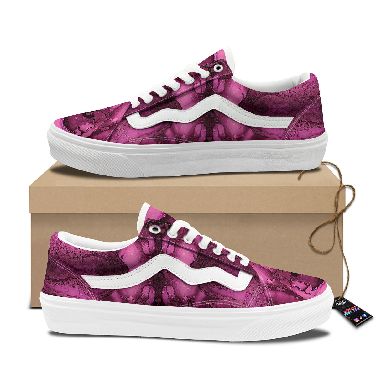 Rose Kaleidoscope Pink Print Skate Shoes-grizzshop