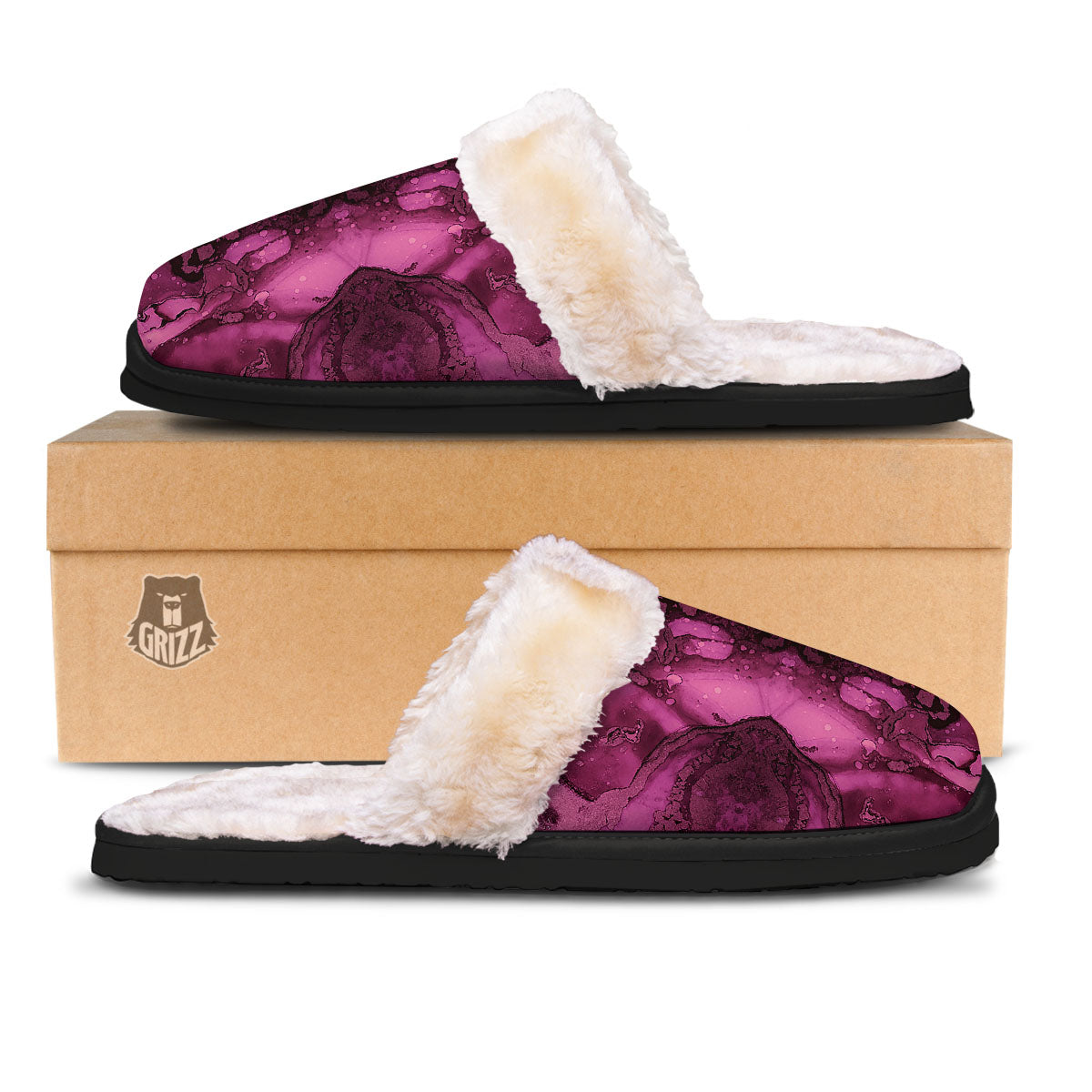 Rose Kaleidoscope Pink Print Slippers-grizzshop