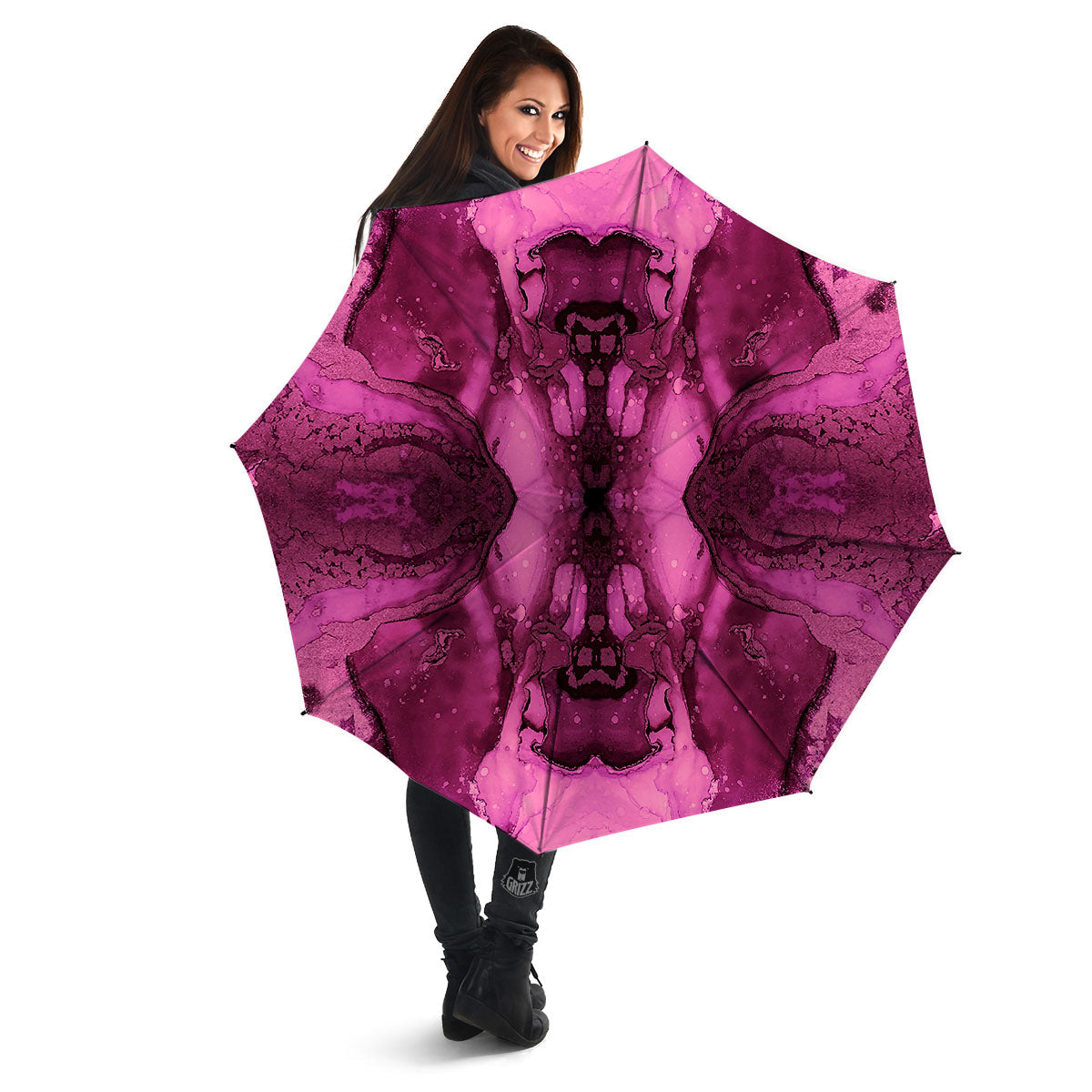 Rose Kaleidoscope Pink Print Umbrella-grizzshop