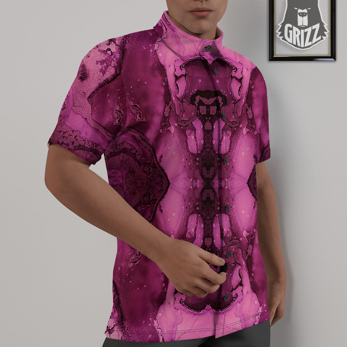 Rose Kaleidoscope Pink Print Untucked Shirts-grizzshop