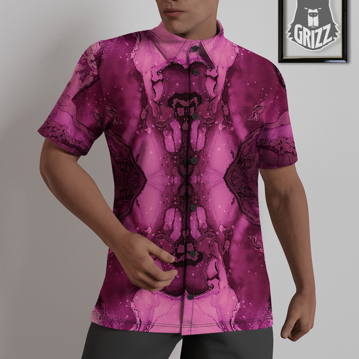 Rose Kaleidoscope Pink Print Untucked Shirts-grizzshop