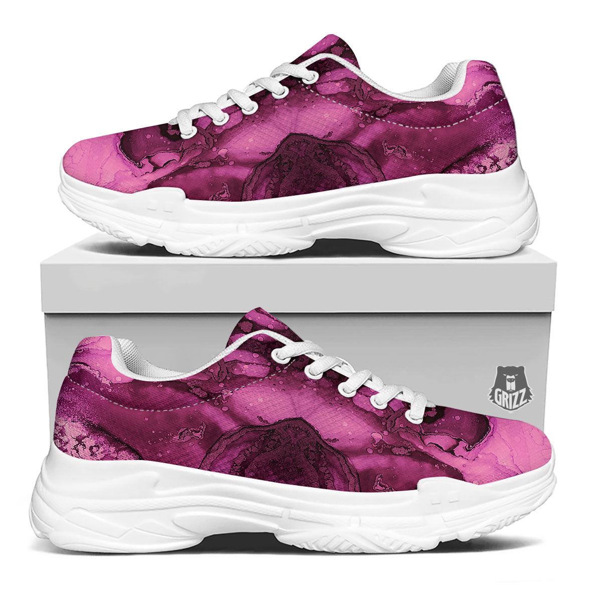 Rose Kaleidoscope Pink Print White Chunky Shoes-grizzshop