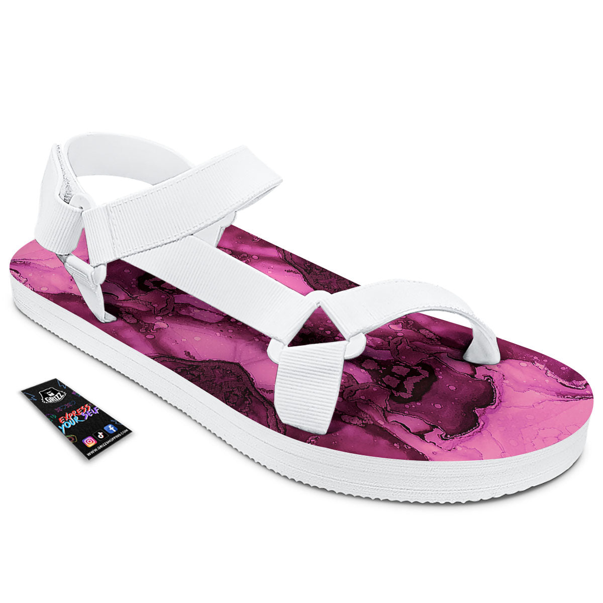 Rose Kaleidoscope Pink Print White Open Toe Sandals-grizzshop