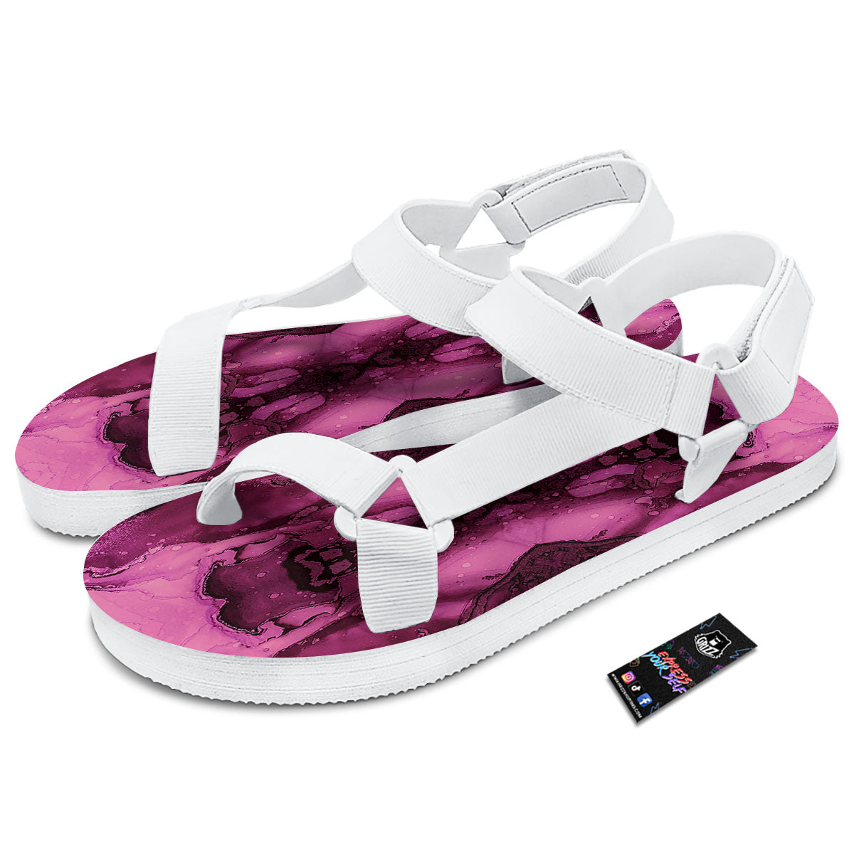 Rose Kaleidoscope Pink Print White Open Toe Sandals-grizzshop