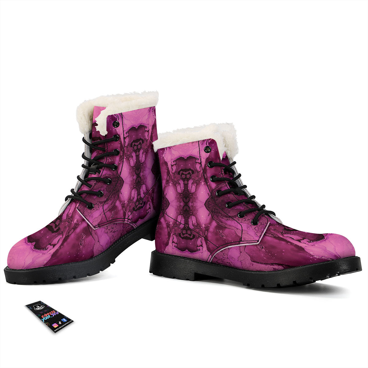 Rose Kaleidoscope Pink Print Winter Boots-grizzshop