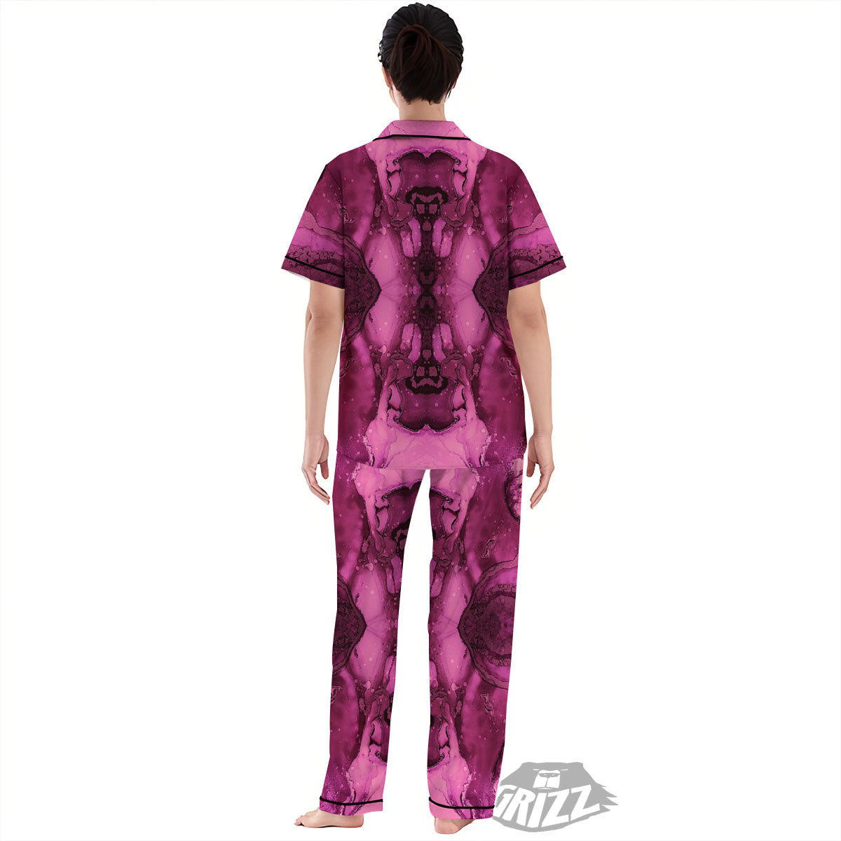 Rose Kaleidoscope Pink Print Women's Pajamas Set-grizzshop