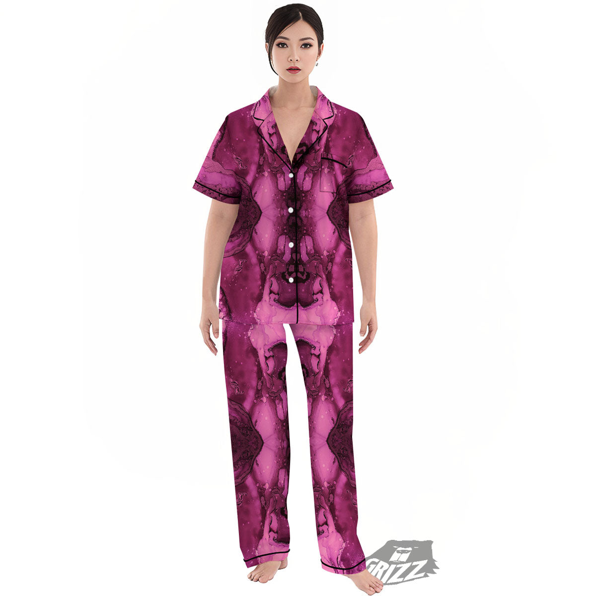 Rose Kaleidoscope Pink Print Women's Pajamas Set-grizzshop