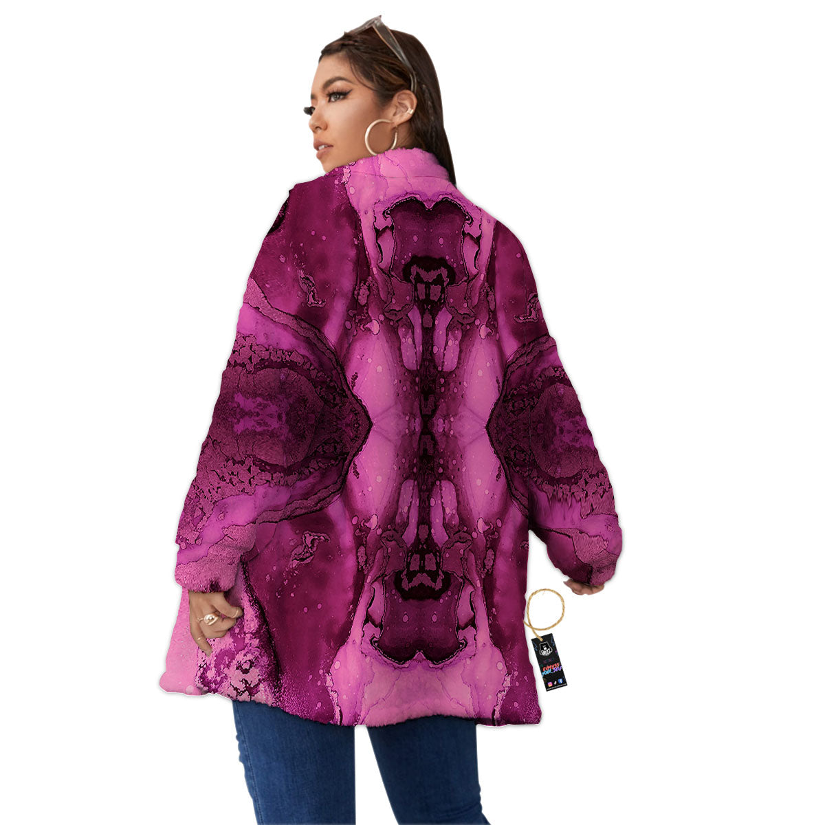 Rose Kaleidoscope Pink Print Women's Sherpa Jacket-grizzshop