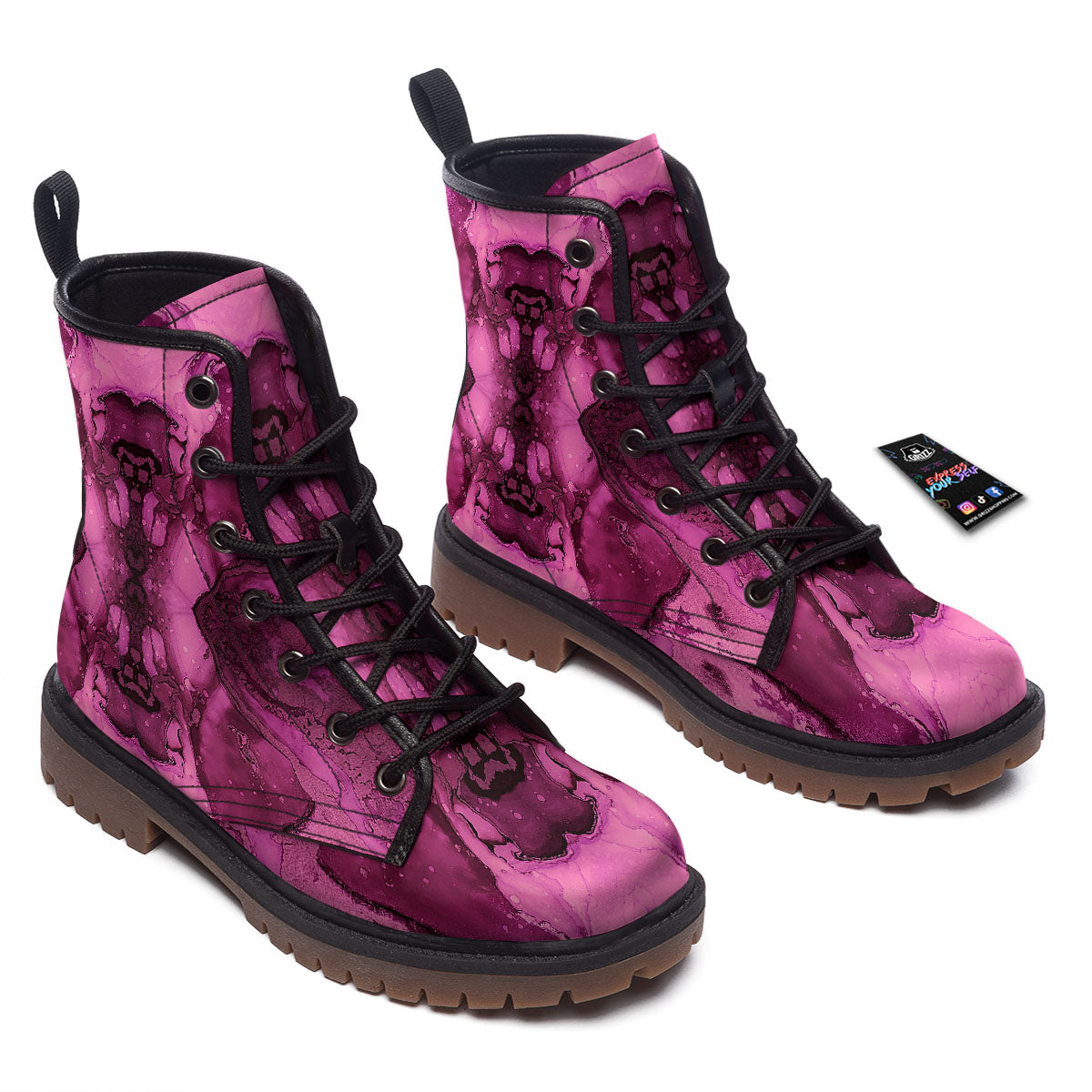 Rose Kaleidoscope Pink Print Work Boots-grizzshop