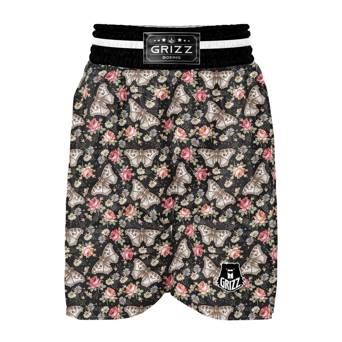 Rose Monarch Butterfly Pattern Print Boxing Shorts-grizzshop