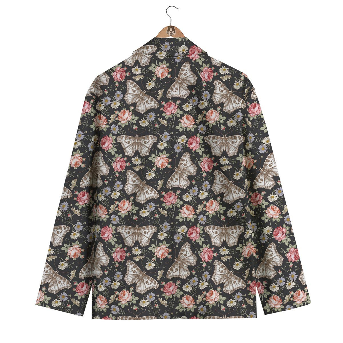 Rose Monarch Butterfly Pattern Print Men's Blazer-grizzshop
