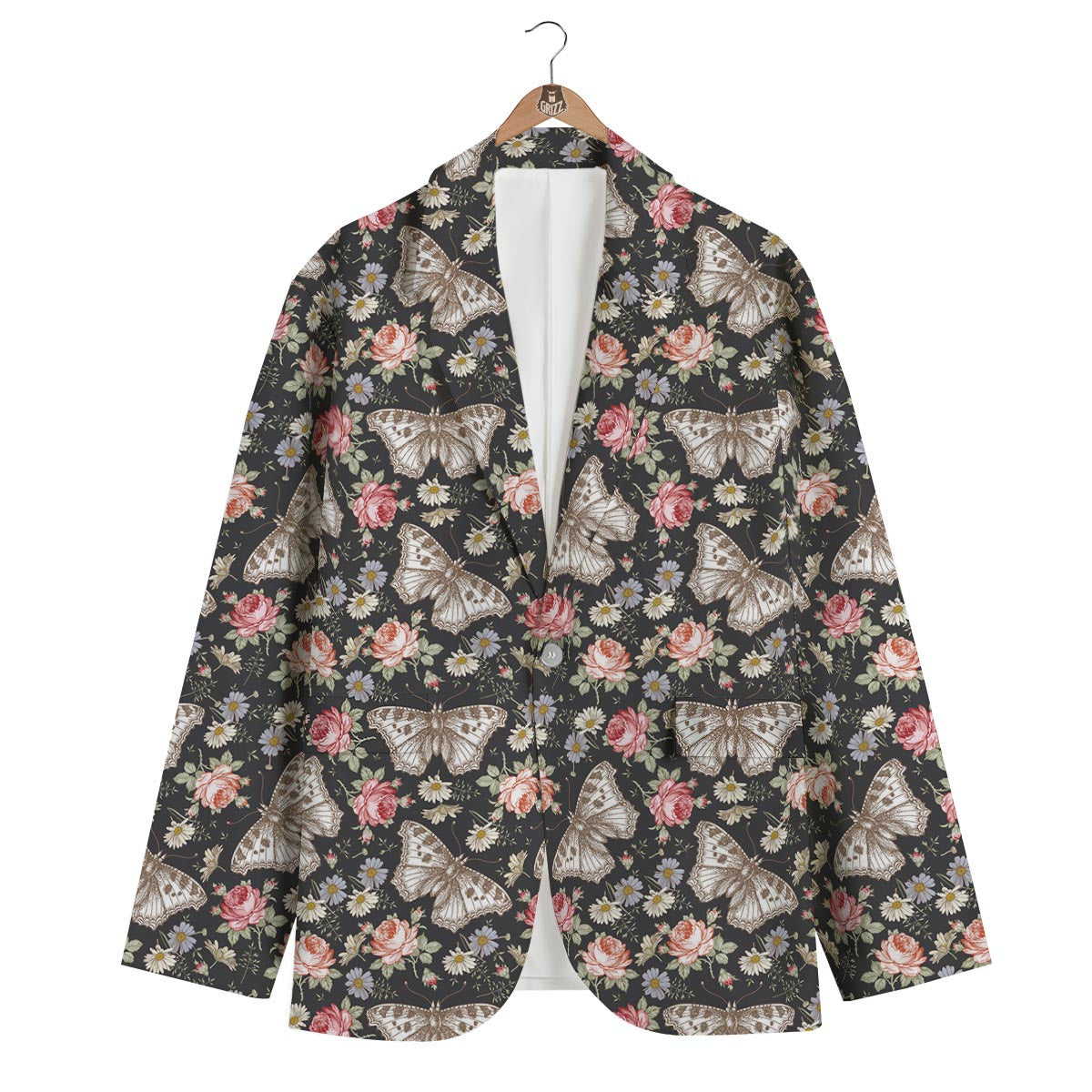 Rose Monarch Butterfly Pattern Print Men's Blazer-grizzshop