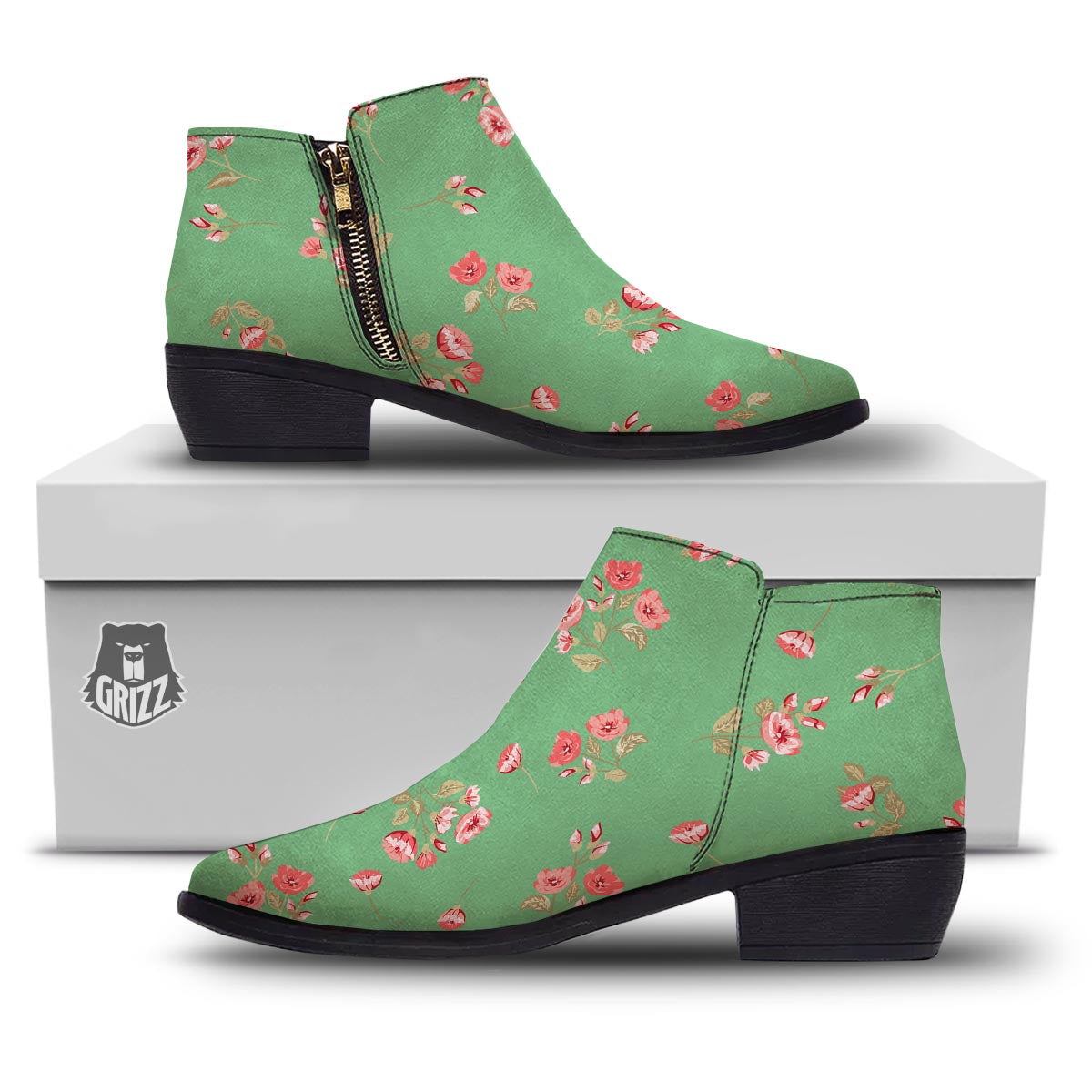 Rose Petals Print Pattern Ankle Boots-grizzshop