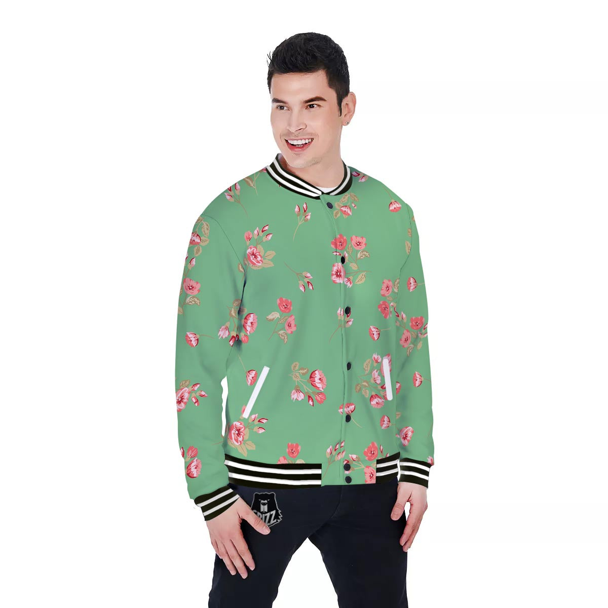 Rose Petals Print Pattern Baseball Jacket-grizzshop