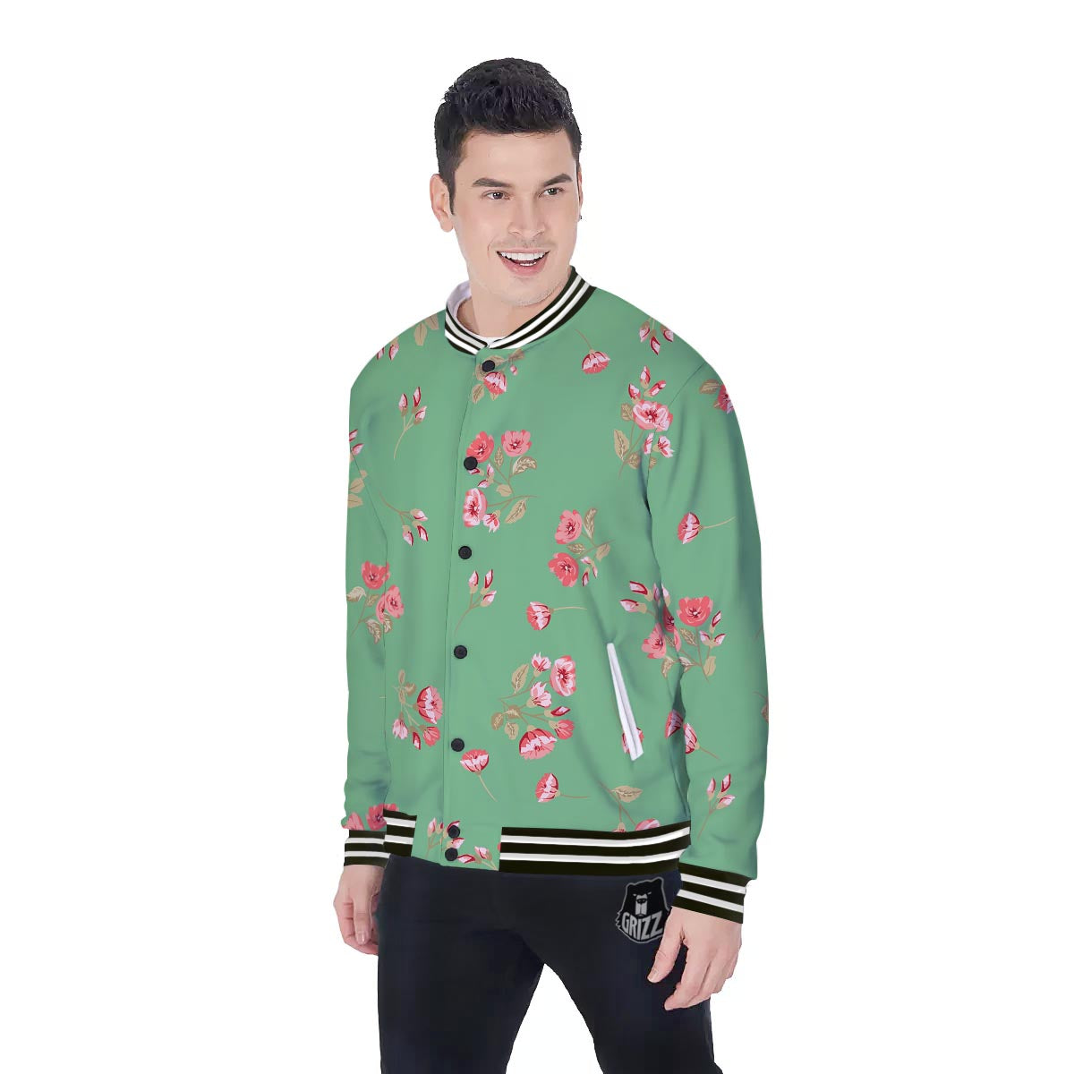 Rose Petals Print Pattern Baseball Jacket-grizzshop