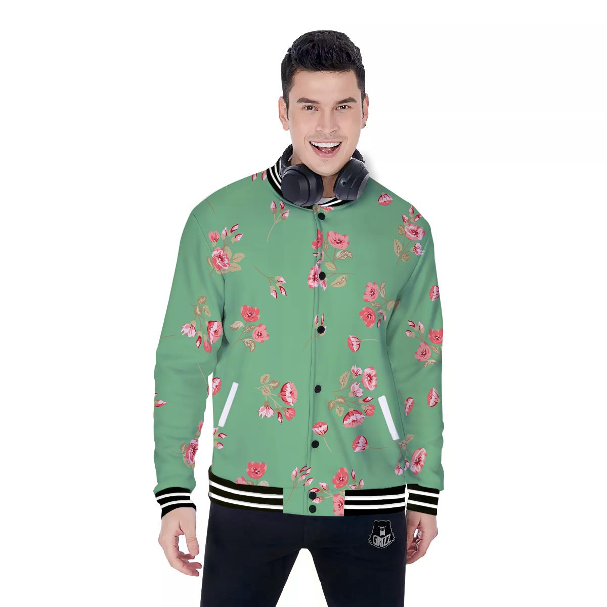 Rose Petals Print Pattern Baseball Jacket-grizzshop