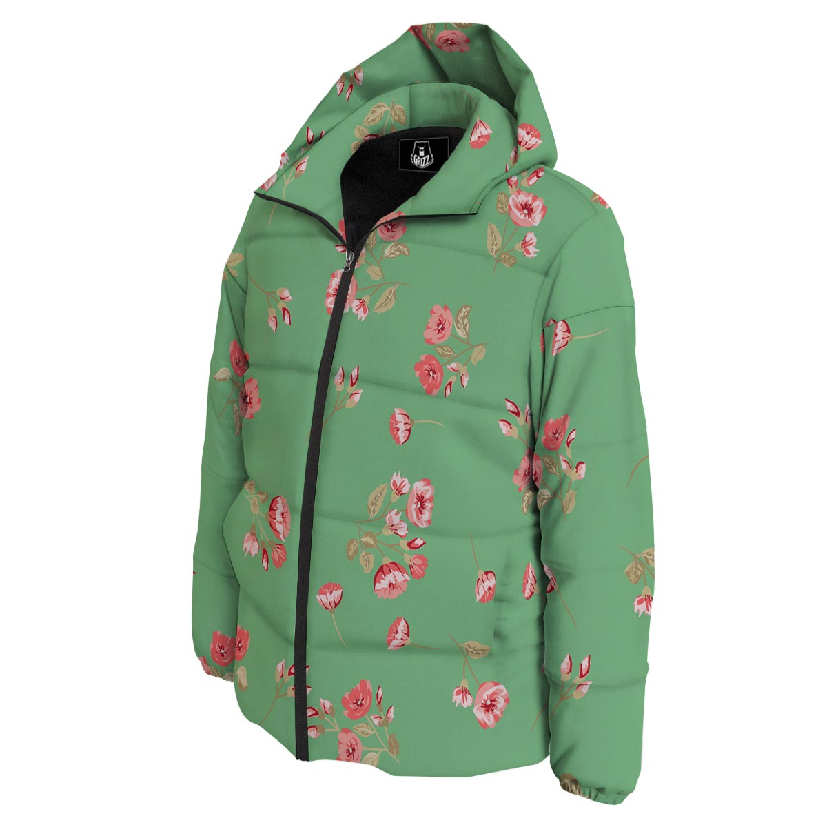 Rose Petals Print Pattern Down Jacket-grizzshop