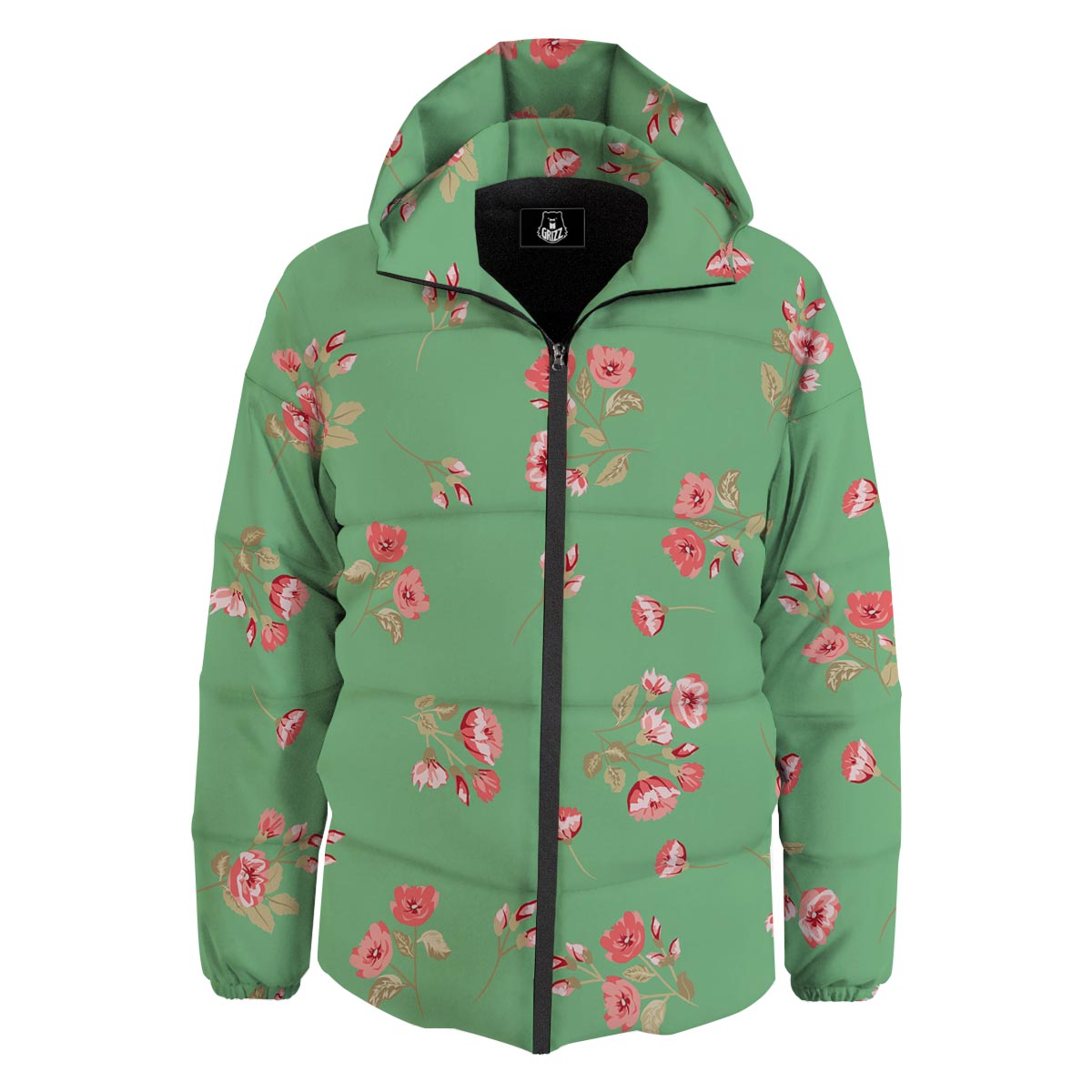 Rose Petals Print Pattern Down Jacket-grizzshop