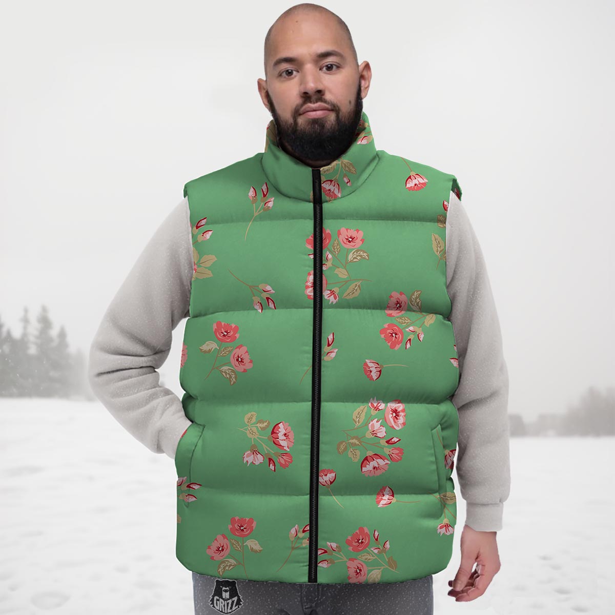 Rose Petals Print Pattern Down Vest-grizzshop