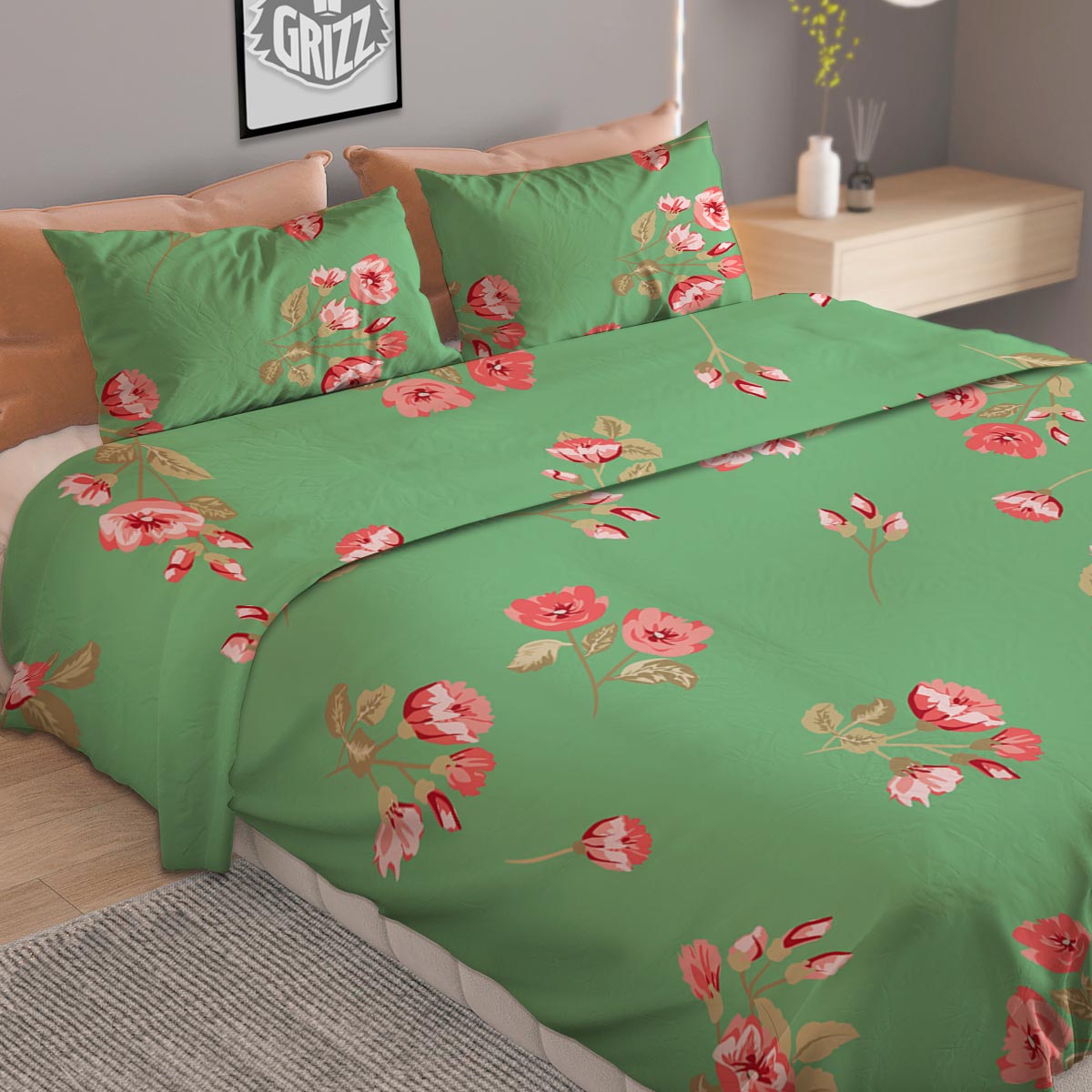 Rose White Print Duvet Cover Bedding Set