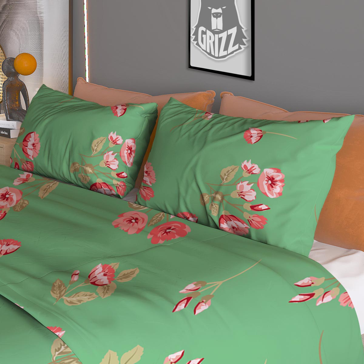 Rose White Print Duvet Cover Bedding Set