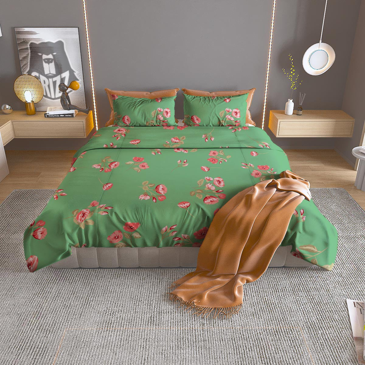 Rose White Print Duvet Cover Bedding Set