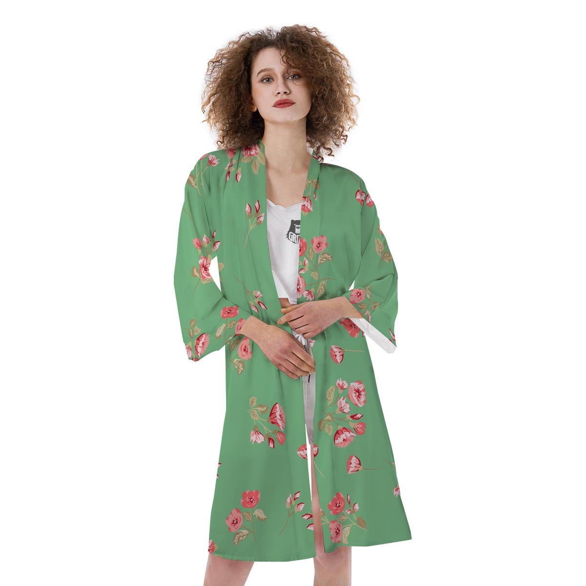 Rose Petals Print Pattern Kimono-grizzshop