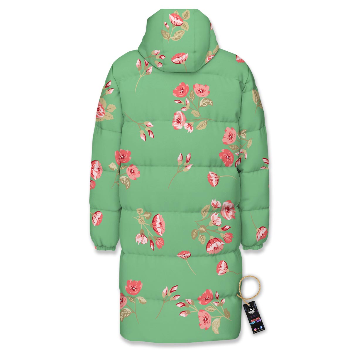 Rose Petals Print Pattern Long Down Jacket-grizzshop