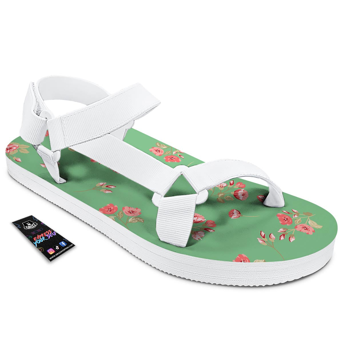 Rose Petals Print Pattern White Open Toe Sandals-grizzshop
